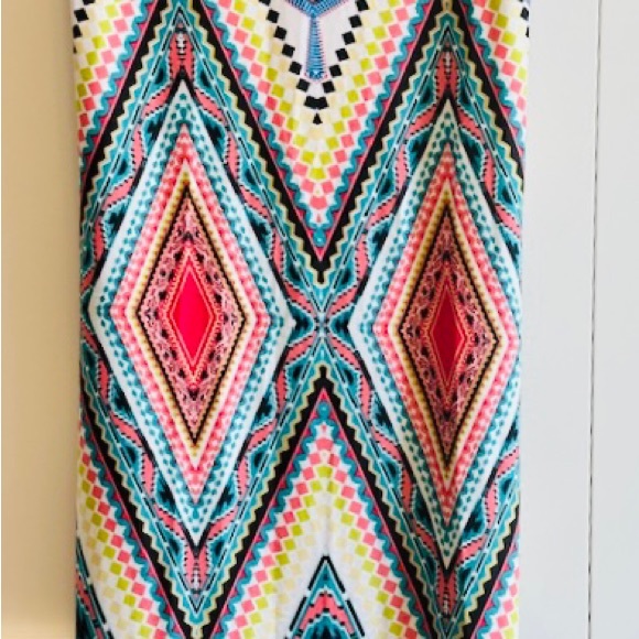 SNAP Dress Maxi S/L Summer Bright Geo Pink Multi Print Stretchy NWT Sz M - Picture 7 of 14